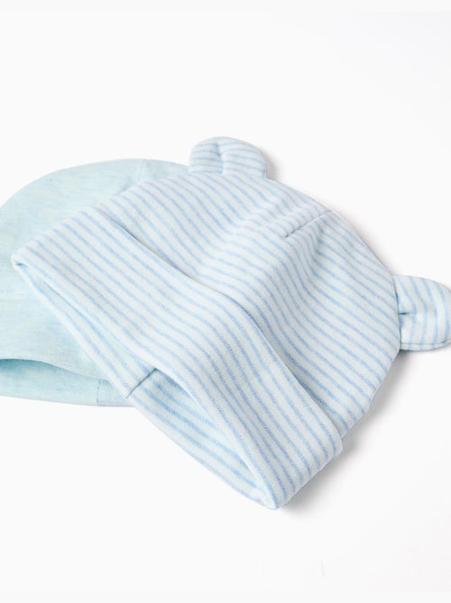 Set de 2 gorros de algodón lisos/rayas - Kiabi