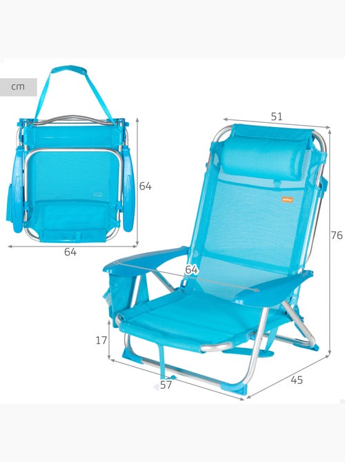 Set de 2 sillas de playa baja plegables multiposición 51x45x76 cm aktive - Kiabi
