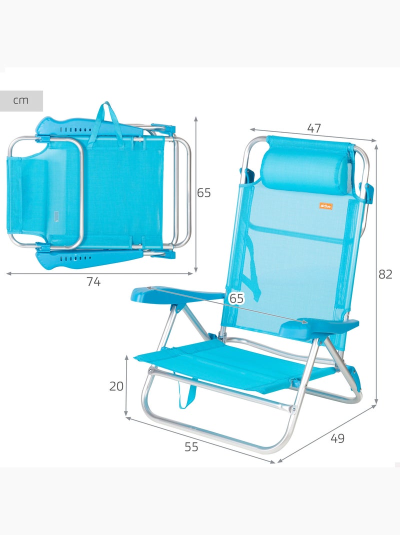 Set de 2 sillas playa baja multiposición 47x49x82 cm aktive Azul - Kiabi
