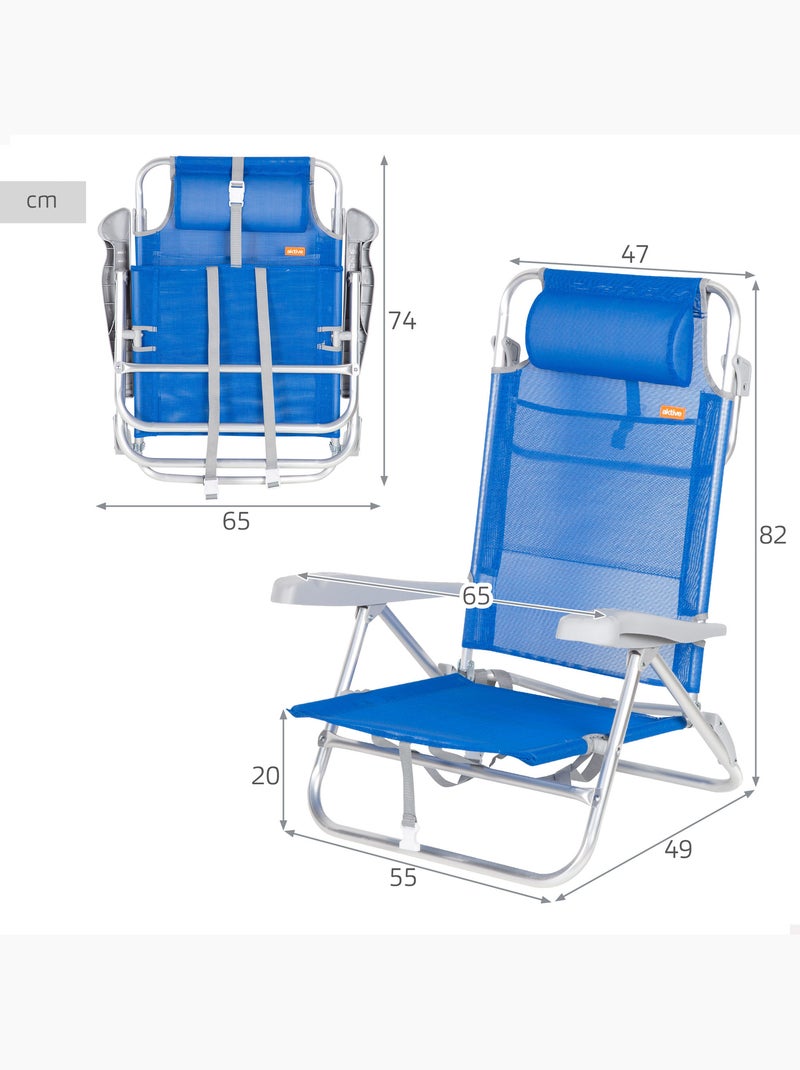Set de 2 sillas playa baja multiposición 47x49x82 cm aktive Azul - Kiabi