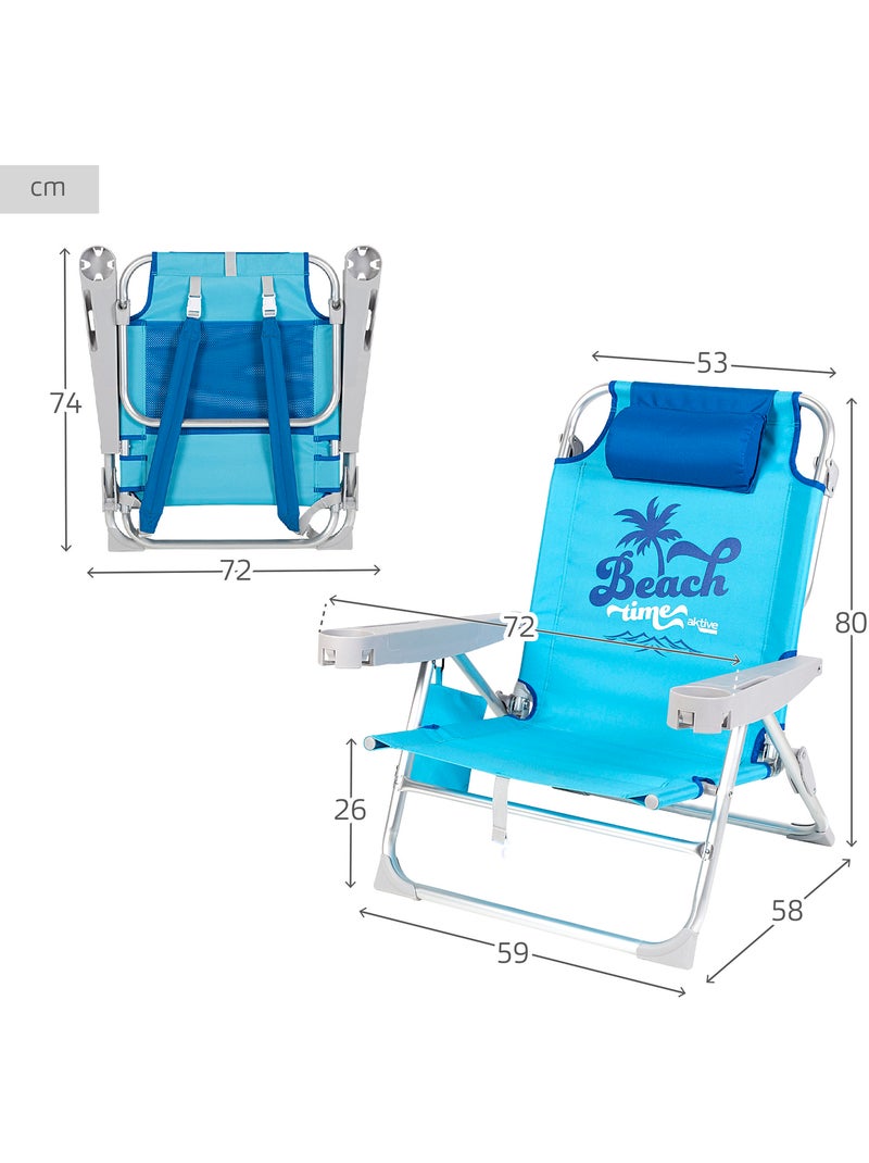 Set de 2 sillas playa plegables bajas y multiposición aktive Azul - Kiabi