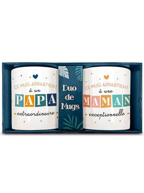 Set de 2 tazas de cerámica blanca papa y maman con purpurina - Kiabi Set de 2 tazas de cerámica blanca papa y maman con purpurina - Kiabi