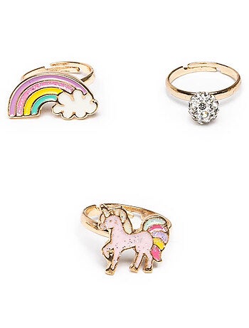 Set de 3 anillos ajustables unicornio arcoíris | Great Pretenders