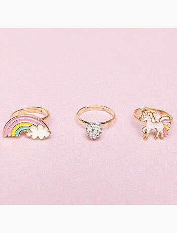 Set de 3 anillos ajustables unicornio arcoíris | Great Pretenders
