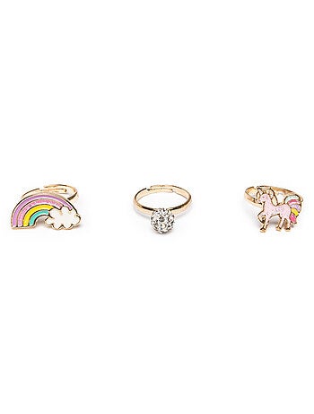 Set de 3 anillos ajustables unicornio arcoíris | Great Pretenders