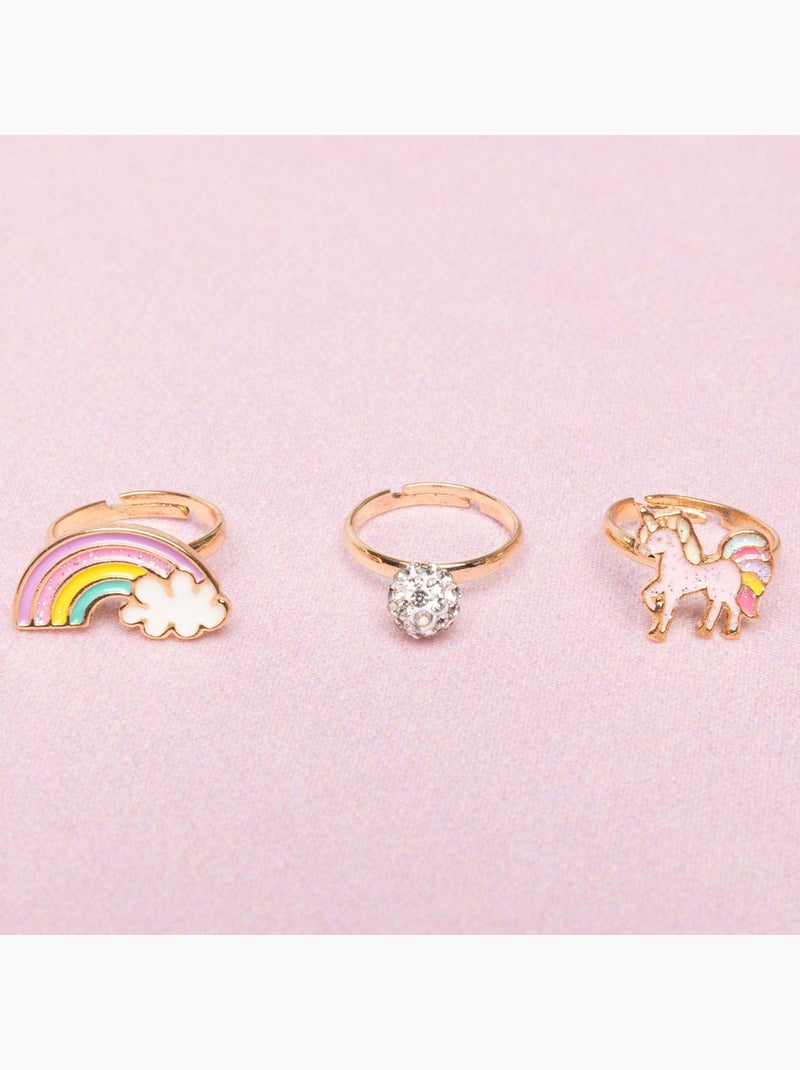 Set de 3 anillos ajustables unicornio arcoíris | Great Pretenders Rosa - Kiabi