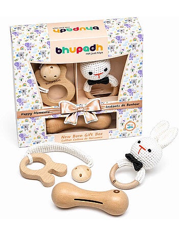 Set de 3 sonajeros de algodón y madera natural | SEVIRA KIDS