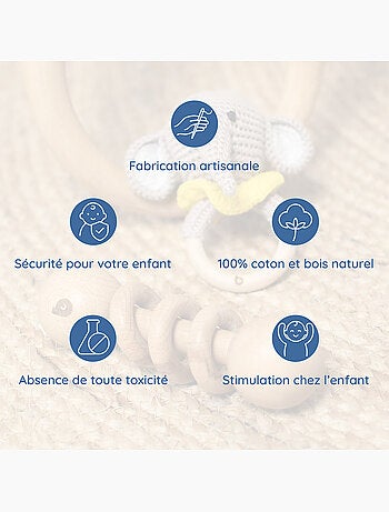 Set de 3 sonajeros de algodón y madera natural | SEVIRA KIDS