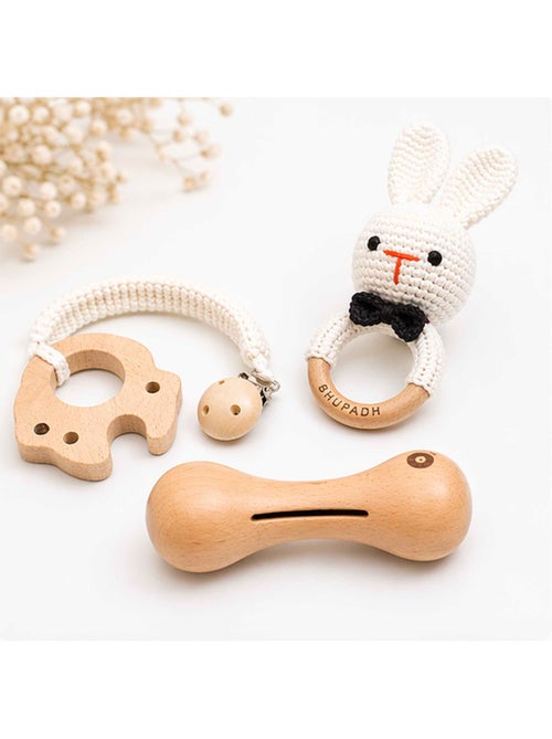 Set de 3 sonajeros de algodón y madera natural | SEVIRA KIDS - Kiabi