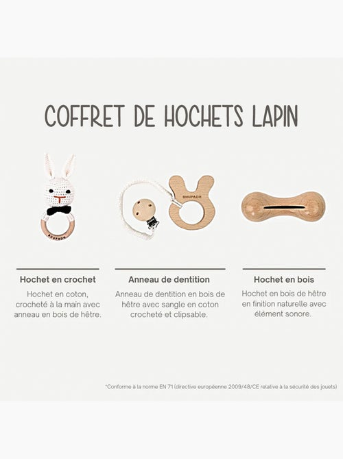 Set de 3 sonajeros de algodón y madera natural | SEVIRA KIDS - Kiabi