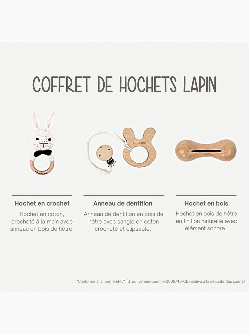 Set de 3 sonajeros de algodón y madera natural | SEVIRA KIDS Blanco - Kiabi