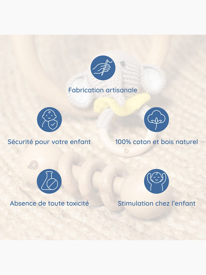 Set de 3 sonajeros de algodón y madera natural | SEVIRA KIDS Blanco - Kiabi