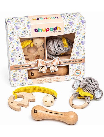 Set de 3 sonajeros de algodón y madera natural | SEVIRA KIDS