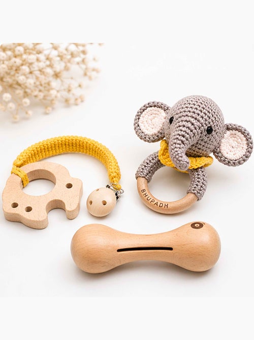 Set de 3 sonajeros de algodón y madera natural | SEVIRA KIDS - Kiabi