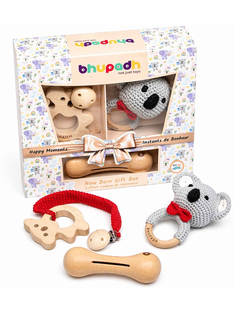 Set de 3 sonajeros de algodón y madera natural | SEVIRA KIDS Negro Gris claro - Kiabi