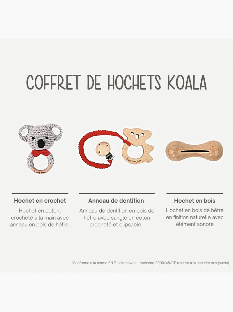 Set de 3 sonajeros de algodón y madera natural | SEVIRA KIDS Negro Gris claro - Kiabi