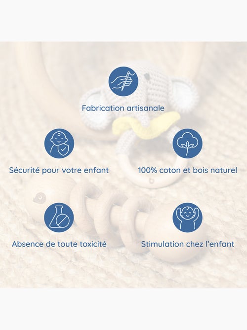 Set de 3 sonajeros de algodón y madera natural | SEVIRA KIDS - Kiabi