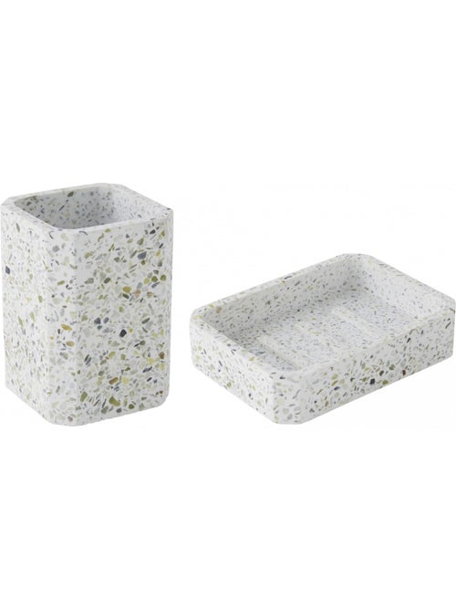 Set de accesorios de baño efecto terrazzo 2 piezas – Soporte jabón y cepillos Guy Levasseur - Kiabi Set de accesorios de baño efecto terrazzo 2 piezas – Soporte jabón y cepillos Guy Levasseur - Kiabi