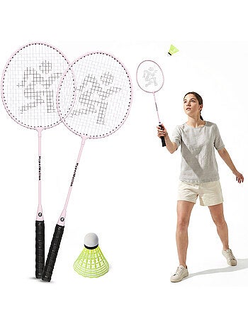 Set de bádminton HyperMotion – 2 raquetas, 1 volante rosa