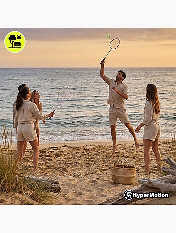 Set de bádminton HyperMotion – 2 raquetas, 1 volante rosa
