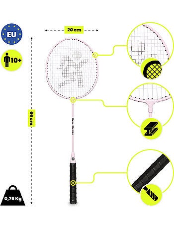 Set de bádminton HyperMotion – 2 raquetas con funda, rosa