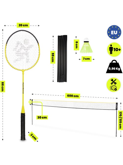 Set de bádminton HyperMotion con red de 6 m – 2 raquetas, 3 volantes y bolsa de transporte - Kiabi Set de bádminton HyperMotion con red de 6 m – 2 raquetas, 3 volantes y bolsa de transporte - Kiabi