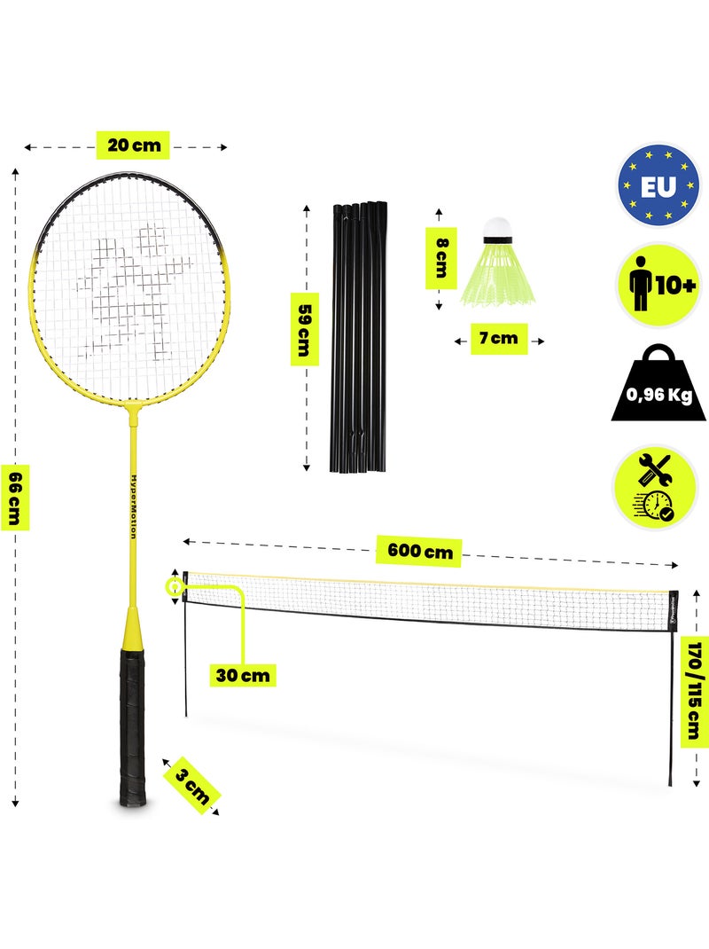 Set de bádminton HyperMotion con red de 6 m – 2 raquetas, 3 volantes y bolsa de transporte Amarillo - Kiabi
