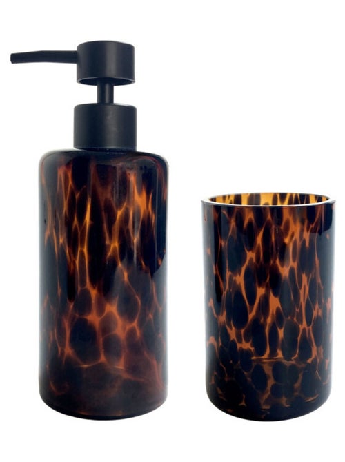 Set de baño 2 piezas de vidrio con dispensador y soporte 'FAUVE' – Guy Levasseur - Kiabi Set de baño 2 piezas de vidrio con dispensador y soporte 'FAUVE' – Guy Levasseur - Kiabi