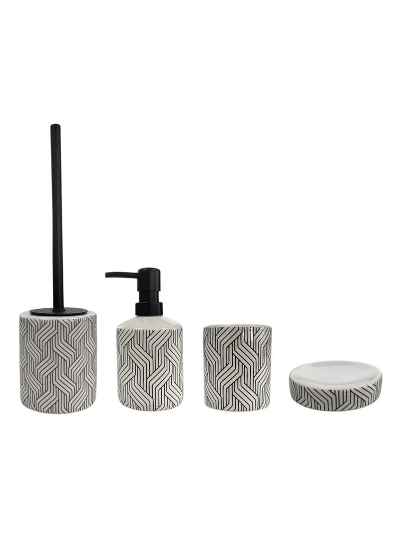 Set de baño – 4 piezas cerámica con diseño geométrico – Guy Levasseur Negro Blanco - Kiabi
