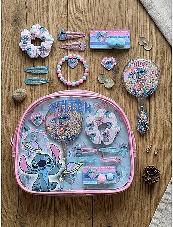 Set de belleza neceser espejo y pinzas stitch disney