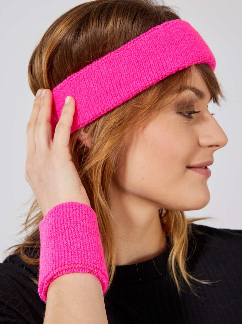 Set de cinta para la cabeza y muñequeras de rizo rosa - Kiabi
