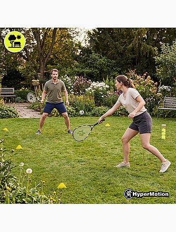Set de crossminton HyperMotion – 2 raquetas, 5 volantes, 8 conos, pelota y bolsa de transporte