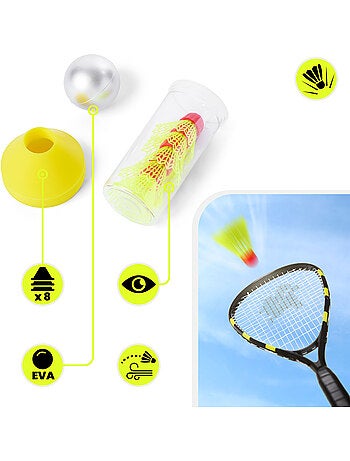 Set de crossminton HyperMotion – 2 raquetas, 5 volantes, 8 conos, pelota y bolsa de transporte