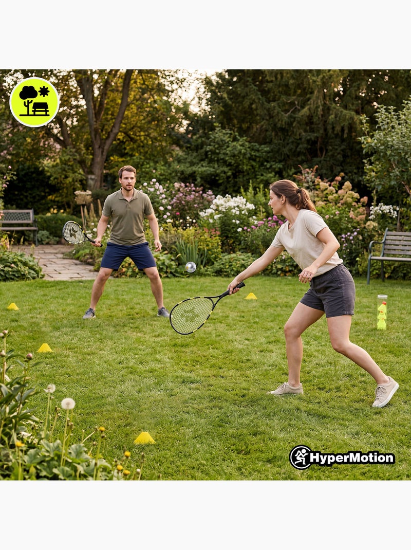 Set de crossminton HyperMotion – 2 raquetas, 5 volantes, 8 conos, pelota y bolsa de transporte Negro - Kiabi