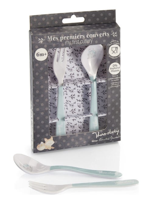 Set de cubiertos para bebé Thermobaby de melamina tema bosque con tenedor y cuchara - Kiabi Set de cubiertos para bebé Thermobaby de melamina tema bosque con tenedor y cuchara - Kiabi