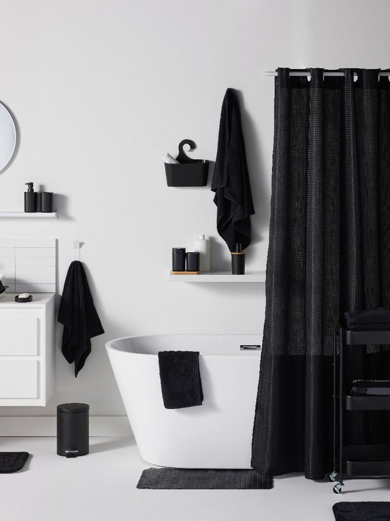 Set de ducha con cesta + cortina de ducha + alfombrilla negro - Kiabi