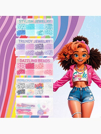 Set de joyería creativa con cuentas y accesorios de colores beauty love