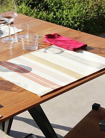 Set de mesa a rayas en poliéster efecto plástico