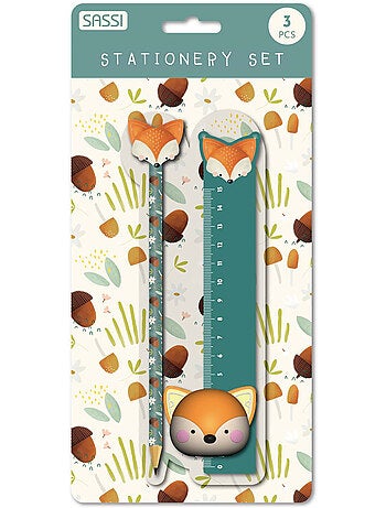 Set de papelería infantil con lápiz, regla y sacapuntas | sassi junior