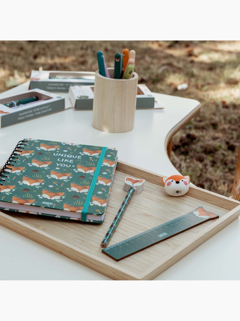Set de papelería infantil con lápiz, regla y sacapuntas | sassi junior Verde bosque - Kiabi