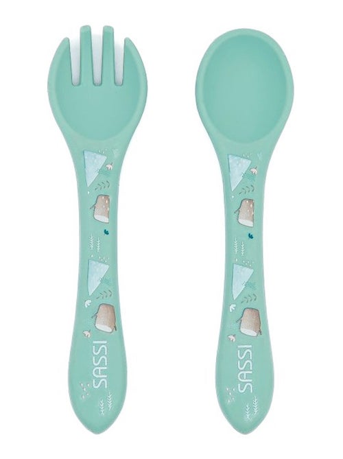Set de tenedor y cuchara de silicona, animales - Sassi Junior - Kiabi