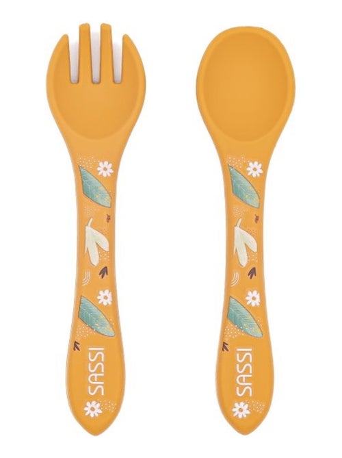Set de tenedor y cuchara de silicona, animales - Sassi Junior - Kiabi