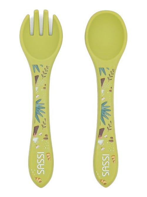 Set de tenedor y cuchara de silicona, animales - Sassi Junior - Kiabi