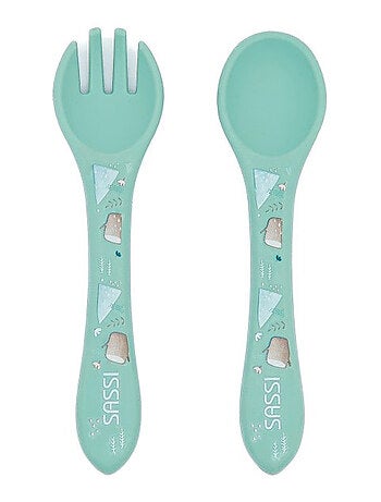 Set de tenedor y cuchara de silicona, animales | Sassi Junior