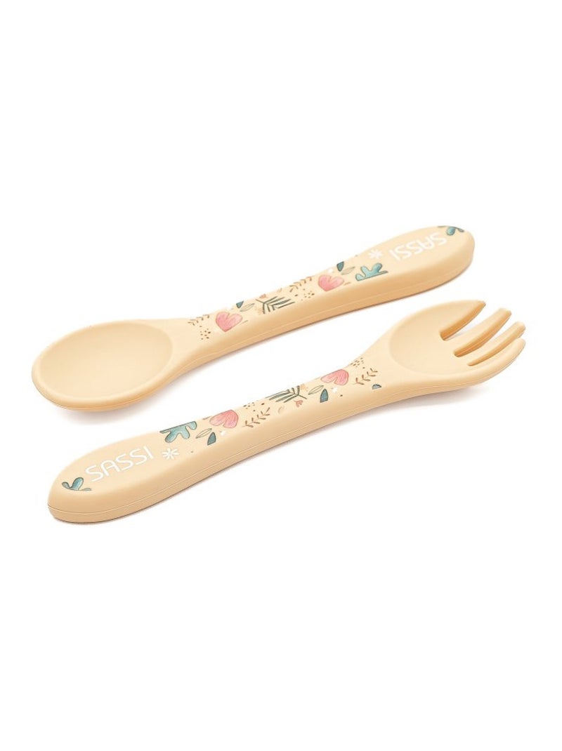 Set de tenedor y cuchara de silicona, animales | sassi junior Beige - Kiabi