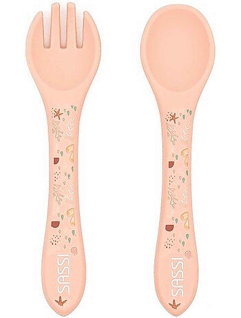 Set de tenedor y cuchara de silicona, animales | Sassi Junior