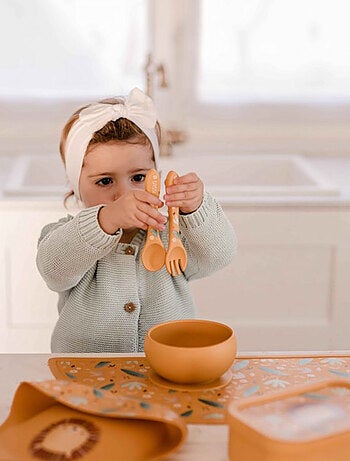 Set de tenedor y cuchara de silicona, animales | Sassi Junior