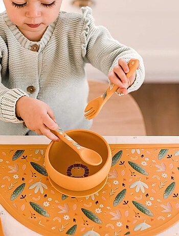 Set de tenedor y cuchara de silicona, animales | Sassi Junior