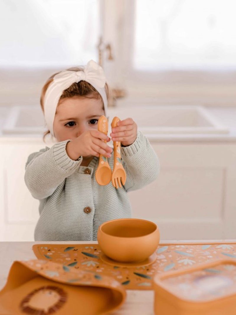 Set de tenedor y cuchara de silicona, animales | Sassi Junior Naranja - Kiabi
