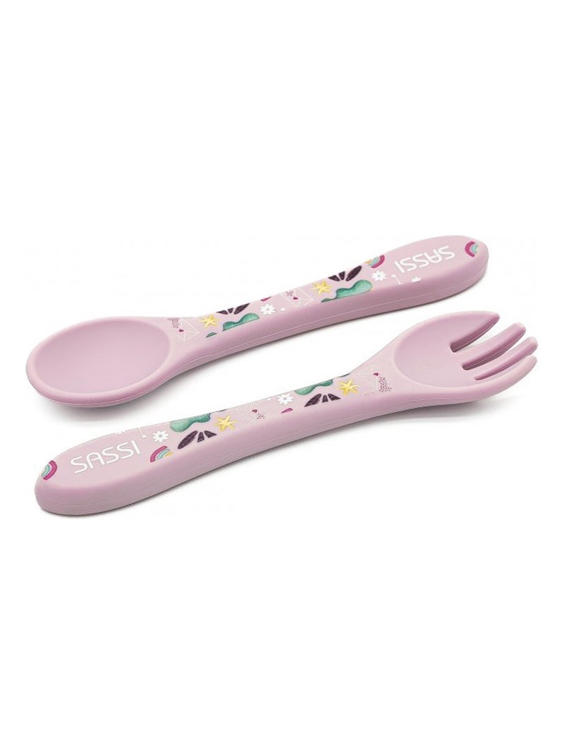 Set de tenedor y cuchara de silicona, animales | Sassi Junior Rosa - Kiabi